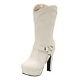 thumbnail image 3 of Women Boots Kitten Heel Square Toe Mid Calf Booties Casual Outdoor Comfortable Dressy Boots Winter Warm Shoes for Women White 7.5, 3 of 10