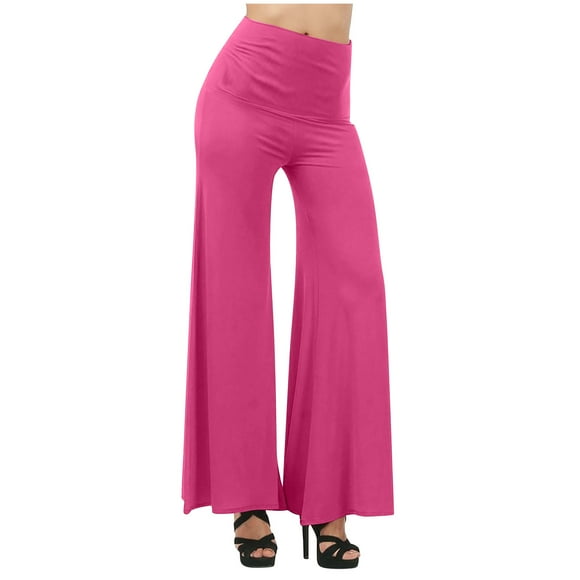 Women's Sports Yoga Leggings Flare Pants Summer Discount Sale Fashion Breathable Solid High Elastic Waist Stretch Fit Trousers for Girls Hot Pink XL