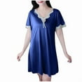 thumbnail image 4 of Aobny Cute Nightgowns for Women Silk Lace Blue House Dresses Short Sleeve V-Neck Short Cooling Pajamas for Women,M, 4 of 5