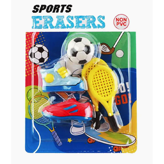 Sports Pencil 3D Mini Erasers, Blister Pack, Soccer, 5 Count