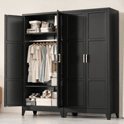 SOLAURA 71 Tall Metal Armoire Wardrobe Cabinet with 2 Doors, Wardrobe Closet with Hanging Rod and Adjustable Shelves, Freestanding Closet for Home Living/Laundry Room/Department (Black)