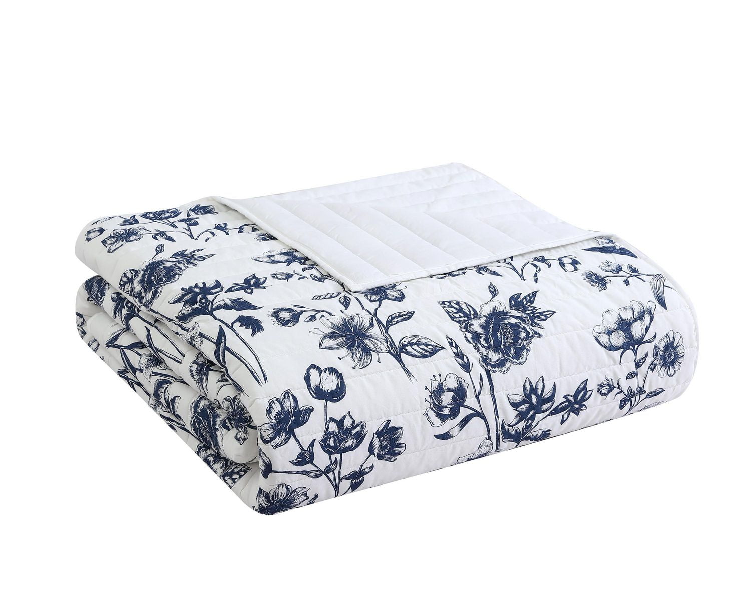 Ensemble de Courtepointe à Fleurs Bleu Marine, 3 pièces