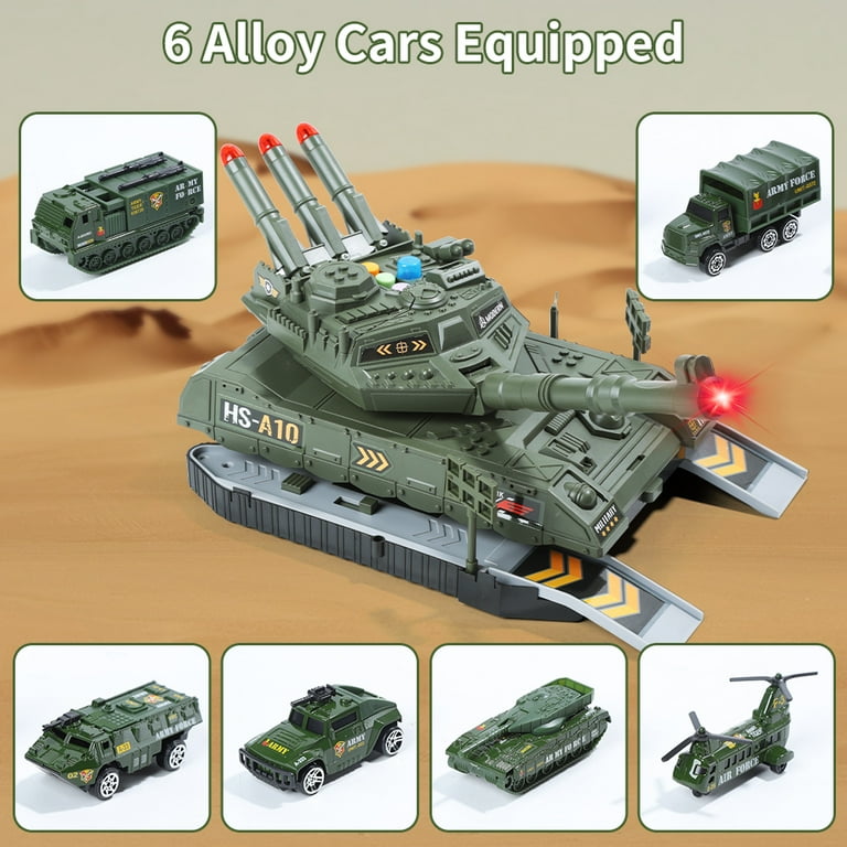 JoyStone Military Vehicles Sets Battle Tank Toy with Realistic Light and Sound 6 Pack Mini Alloy Die Cast Army Cars Great Gift for Kids and Toddlers