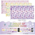 thumbnail image 2 of A house of tools Butterfly Wrapping Paper Rolls - 3 Short Rolls Butterfly Birthday Gift Wrap Paper for Kids Girls Birthday Party Packing Supply Purple Wrapping Paper with Cut Lines 17 in x 10 ft, 2 of 14