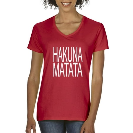New Way 435 - Women's V-Neck T-Shirt Hakuna Matata The Lion King Simba Timon