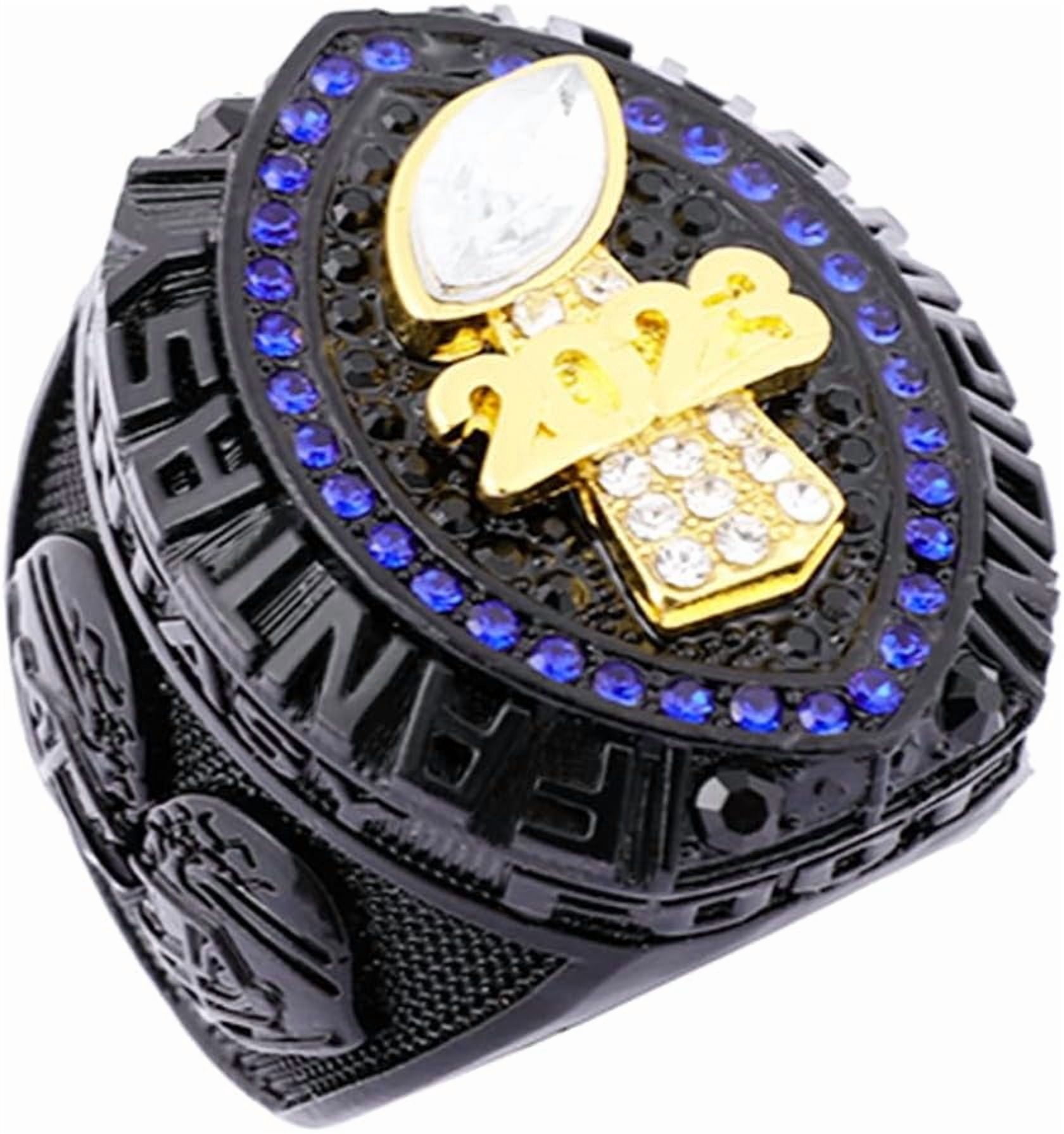 2023 Fantasy Football Championship Trophy Ring Award Prize Sport MVP Winner FFL League Champion Ring (size 8 with free box, Black Blue Stones)