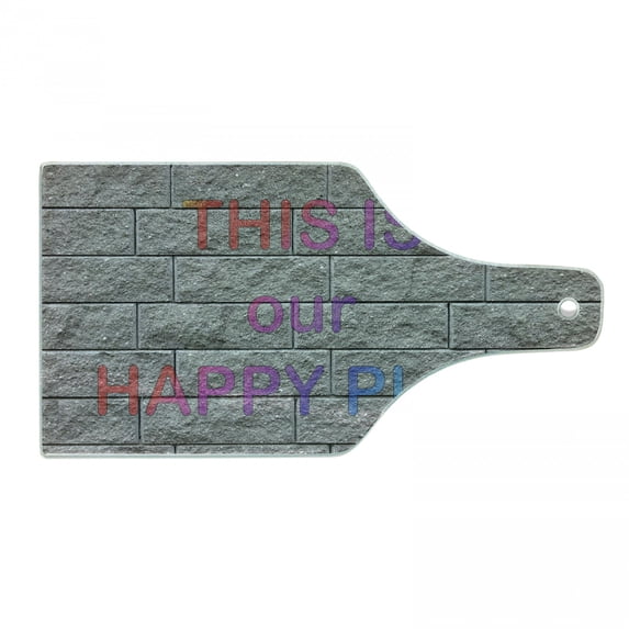Saying Cutting Board, This is Our Happy Place Colorful Graffiti Motivation Saying on Grey Bricks Print, Decorative Tempered Glass Cutting and Serving Board, in 3 Sizes, by Ambesonne
