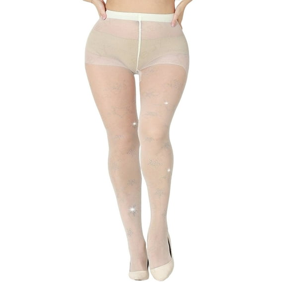 Aesthetic Sheer Silk Tights Pantyhose with Rhinestones Star Accent for Women