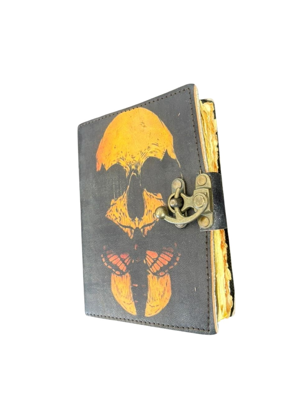 Handmade Leather Journal 5x7 – Skull Design Vintage Diary with Deckle Edge Paper, 200 Pages, Lock Closure