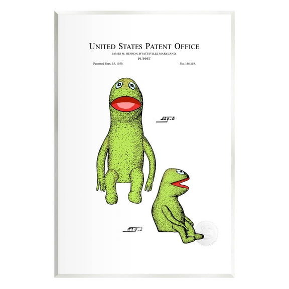 Stupell Industries Vintage Frog Puppet Patent Graphic Art Unframed Art Print Wall Art, Design by Karl Hronek
