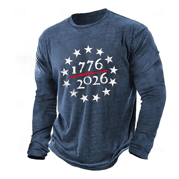 CUSTG Men T-Shirts Casual Sporty Patriotic Long Sleeve T Shirt Athletic Fit Crew Neck Tops Daily Workout Activities Celebrate America's 250th Anniversary Versatile 1776-2026 4th Of July Tee