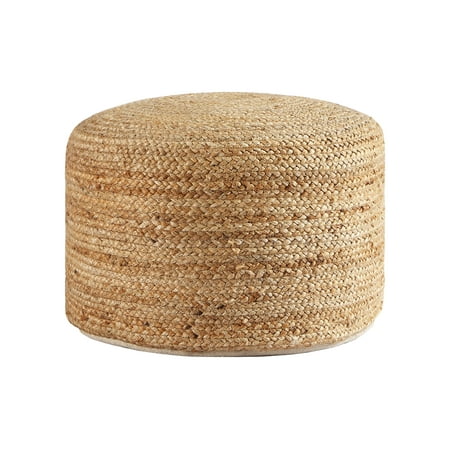 MoDRN, Natural Boho Round Jute Floor Pouf, Round, 20" x 12", Natural, 1 Pack