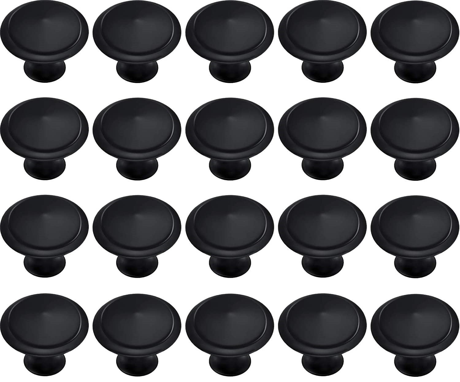 20pcs Black Ring Cabinet Knobs 1 Inch Diameter Flat Black Round Cabinet ...
