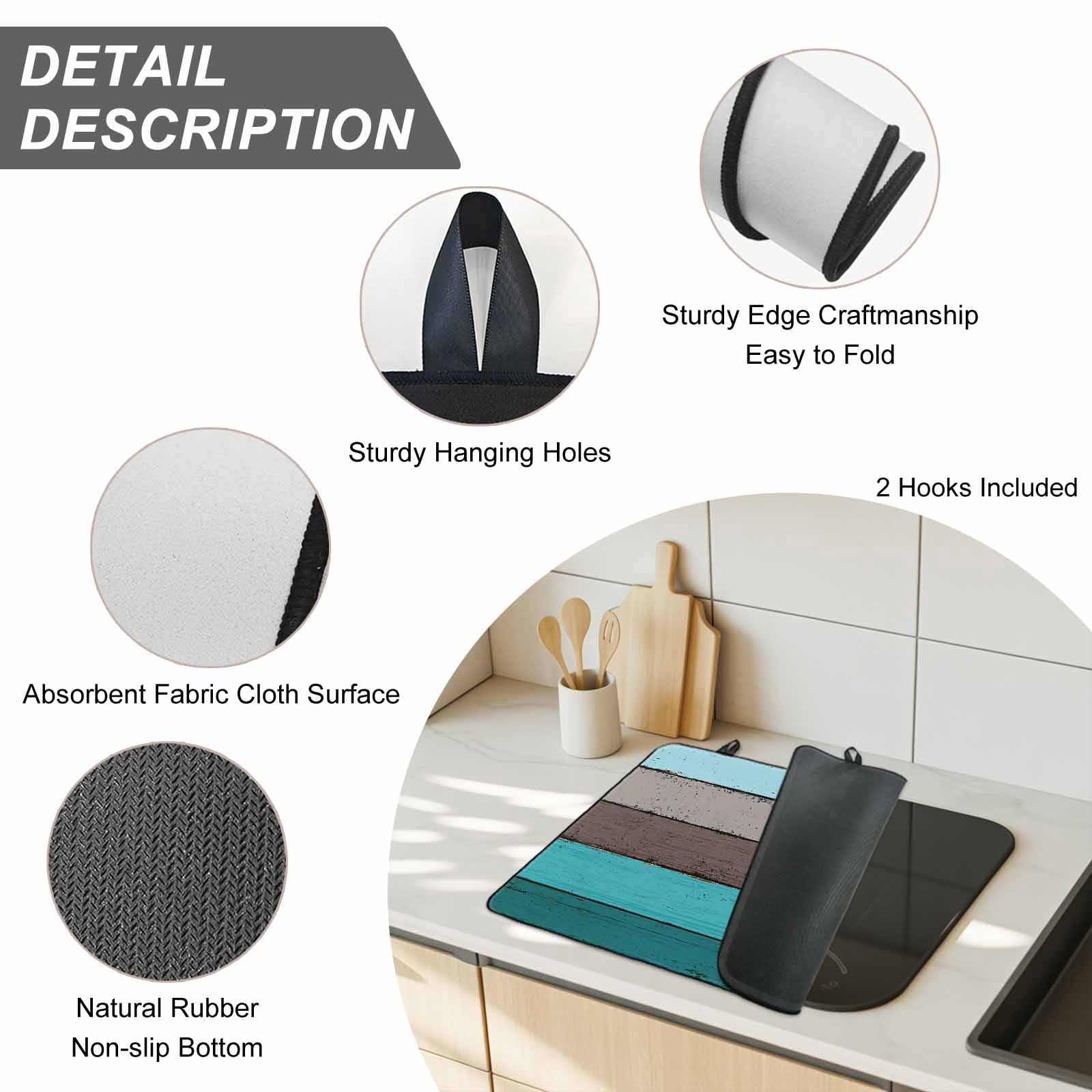 Aqua Grey Stove Top Cover for Electric Stove, Heat-proof & Non Slip Glass Top Stove Cover Protector, Vintage Stripe Farmhouse Wood Grain Ombre Kitchen Flat Cooktop Rubber Mat 31x24 Inches