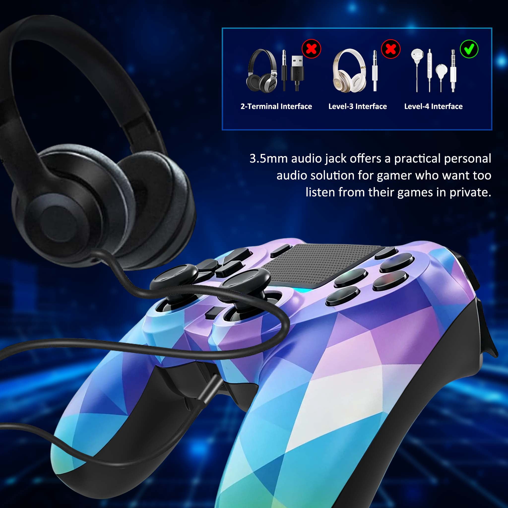Game Controller for P4, Wireless Controller Compatible with P4/SLIM/PRO & PC with Dual Vibration & 6-Axis Gyro Sensor