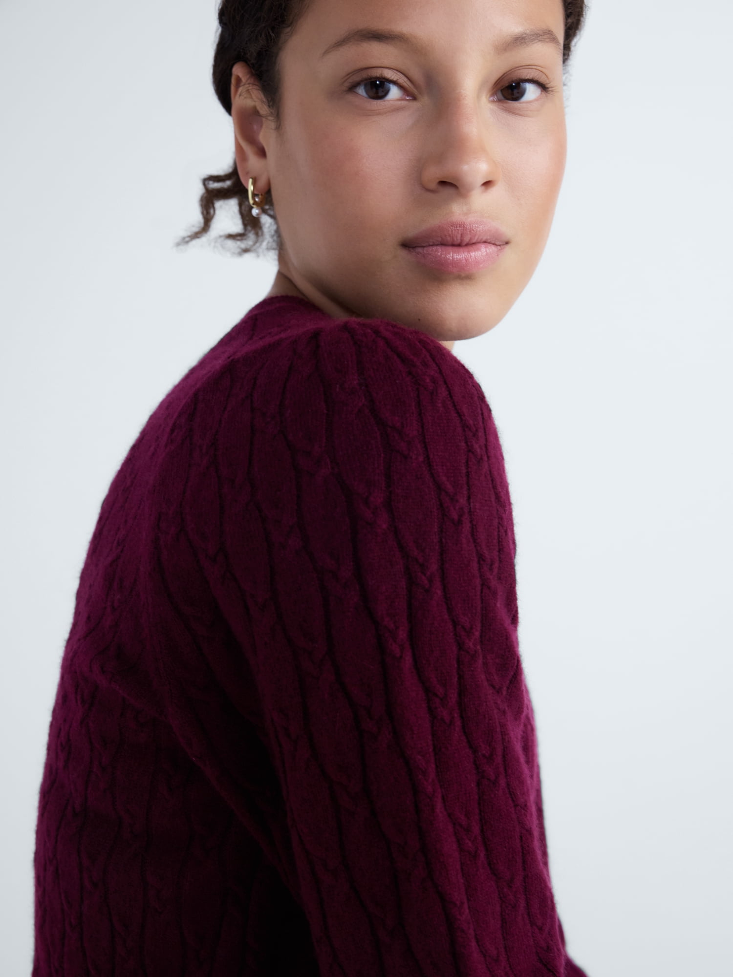 Free Assembly Women's and Women's Plus Cashmere Cable Knit Sweater with Puff Sleeves, Midweight, Sizes XS-4X