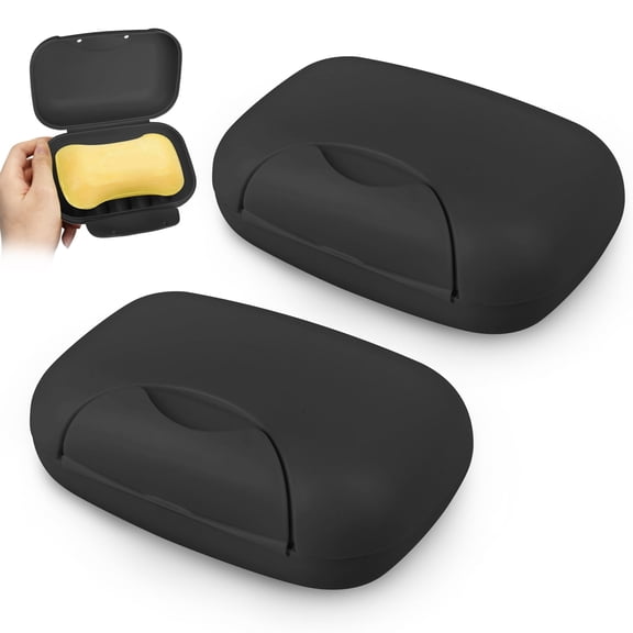 2Pcs Travel Soap Container, Leakproof Soap Box, Travel Soap Holder, Portable Soap Case for Traveling, Camping, Gym, Black