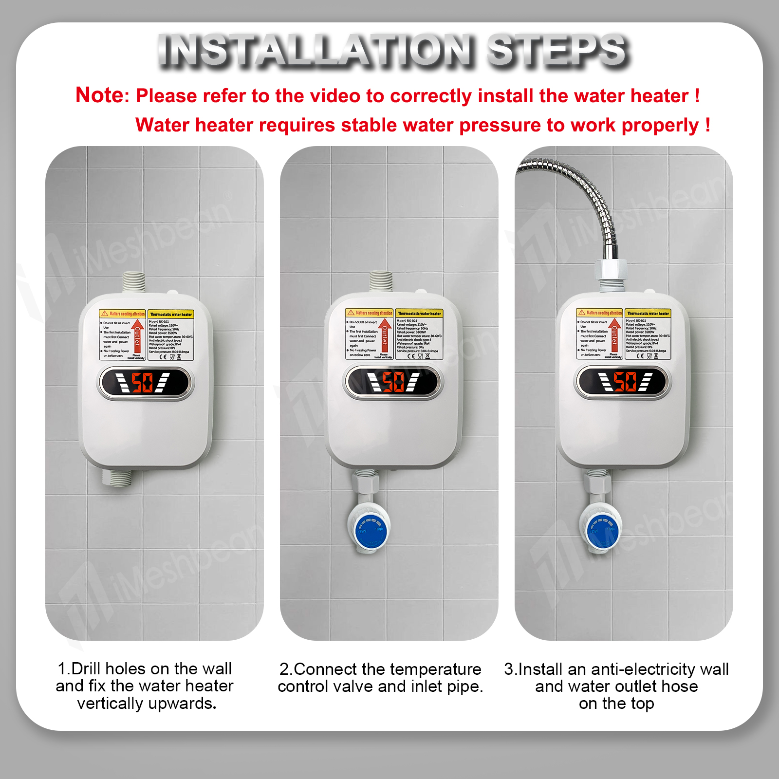 3500W Electric Tankless Water Heater Instant Hot Water Heater for Sink & Shower