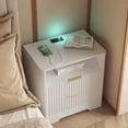 thumbnail image 2 of Mintazer Nightstand with Voice-Controlled LED Light & Charging Station, Bedside Table with 2 Drawer Open Shelf for Bedroom, White, 2 of 7