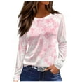 thumbnail image 2 of SYMOID Womens Long Sleeve Crew Neck Pink Floral Top - 95% Polyester 5% Spandex Casual Shirt for Spring/Fall, S-XXL,Size M, 2 of 5