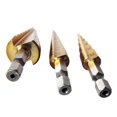 thumbnail image 4 of POINTERTECK 3PCS Titanium Step Drill Bit Set Multiple Hole Step Drill High Speed Steel Total 24 Sizes 3-12mm4-12mm/ 4-20mm Drilling Tool, 4 of 7