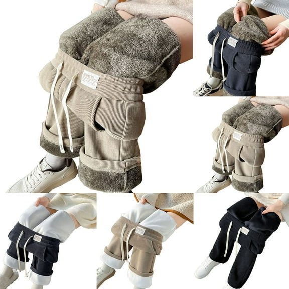 Trousers for Women Thicken Velvet Solid Color Elastic Waist Womens Slacks with Pockets Ladies Winter Casual Loose Drawstring Home Trouser Outdoor Sport Pants Gray L