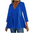 thumbnail image 1 of AherBiu Tops for Women Trendy 3/4 Sleeve Cute Ruffle Shirts Summer Flowy Comfy V Neck Ruched Blouses, 1 of 5