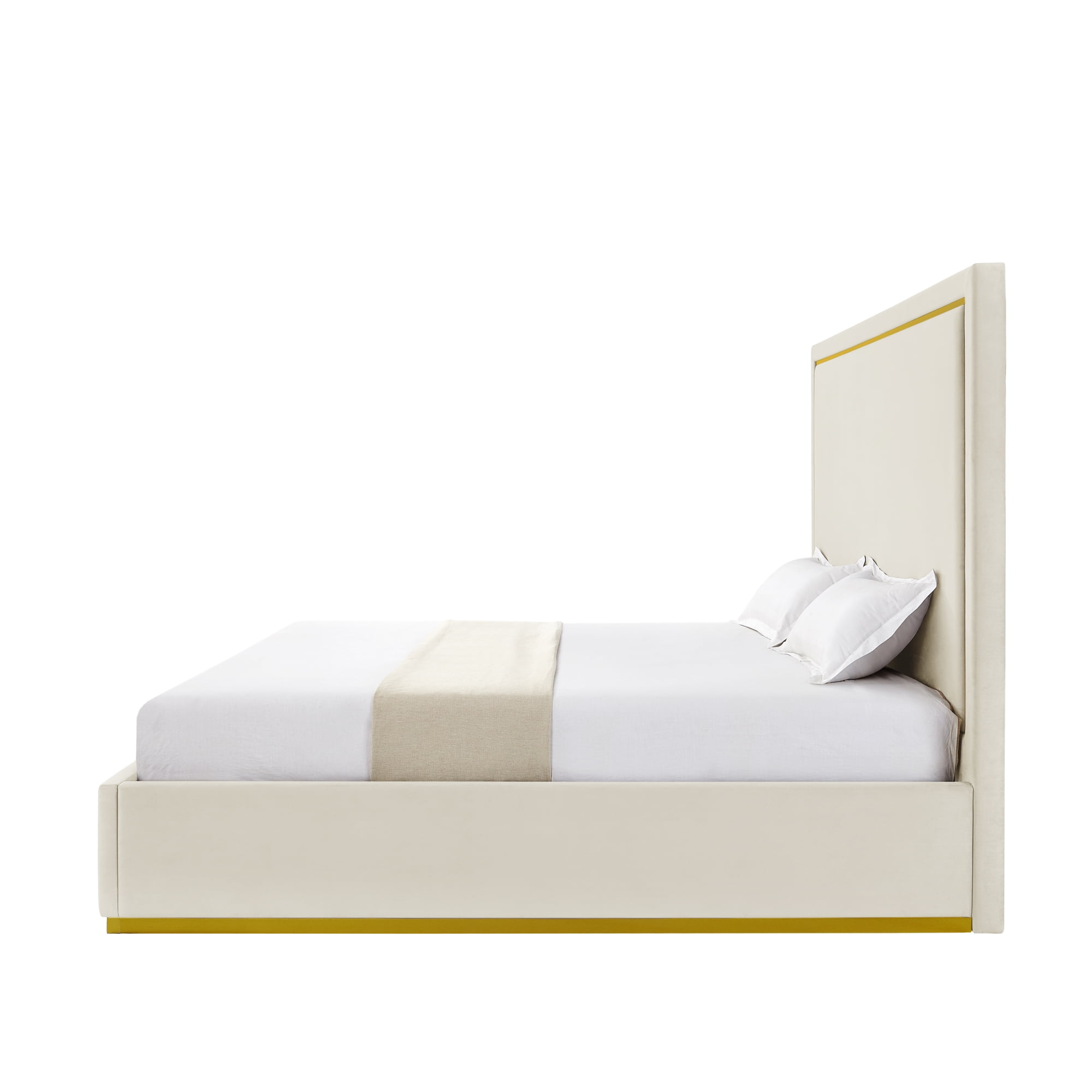 Inspired Home King Bed Roxana Velvet Upholstery Contemporary Design Gold Base Frame Beige Walmart