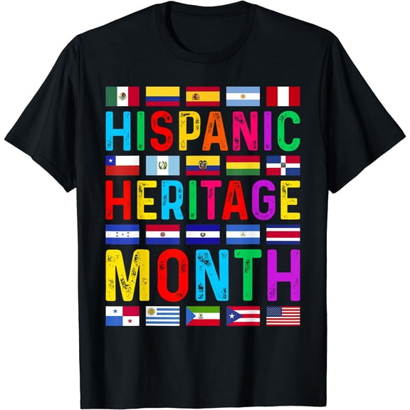Hispanic Heritage Month National Latino Countries Flags T-Shirt Black Small