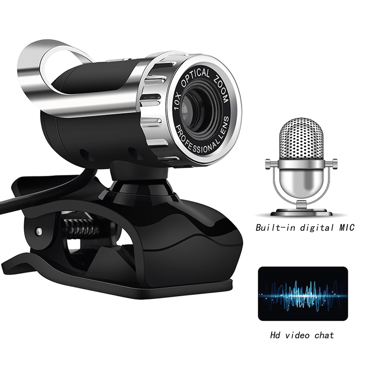 1080P HD Webcam, 1200 Megapixel USB 2.0 Clip-on Digital Video HD Web Camera for Desktop PC Laptop Skype with Built-in Sound Absorption Microphone