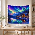 thumbnail image 5 of Aurora Borealis Over Snowy Lake Cabin Wilderness, Mystical Celestial for Nature Lovers, Winter Landscape Art, Christmas Gift Tapestry Wall Hanging for Bedroom and Living Room, 5 of 7