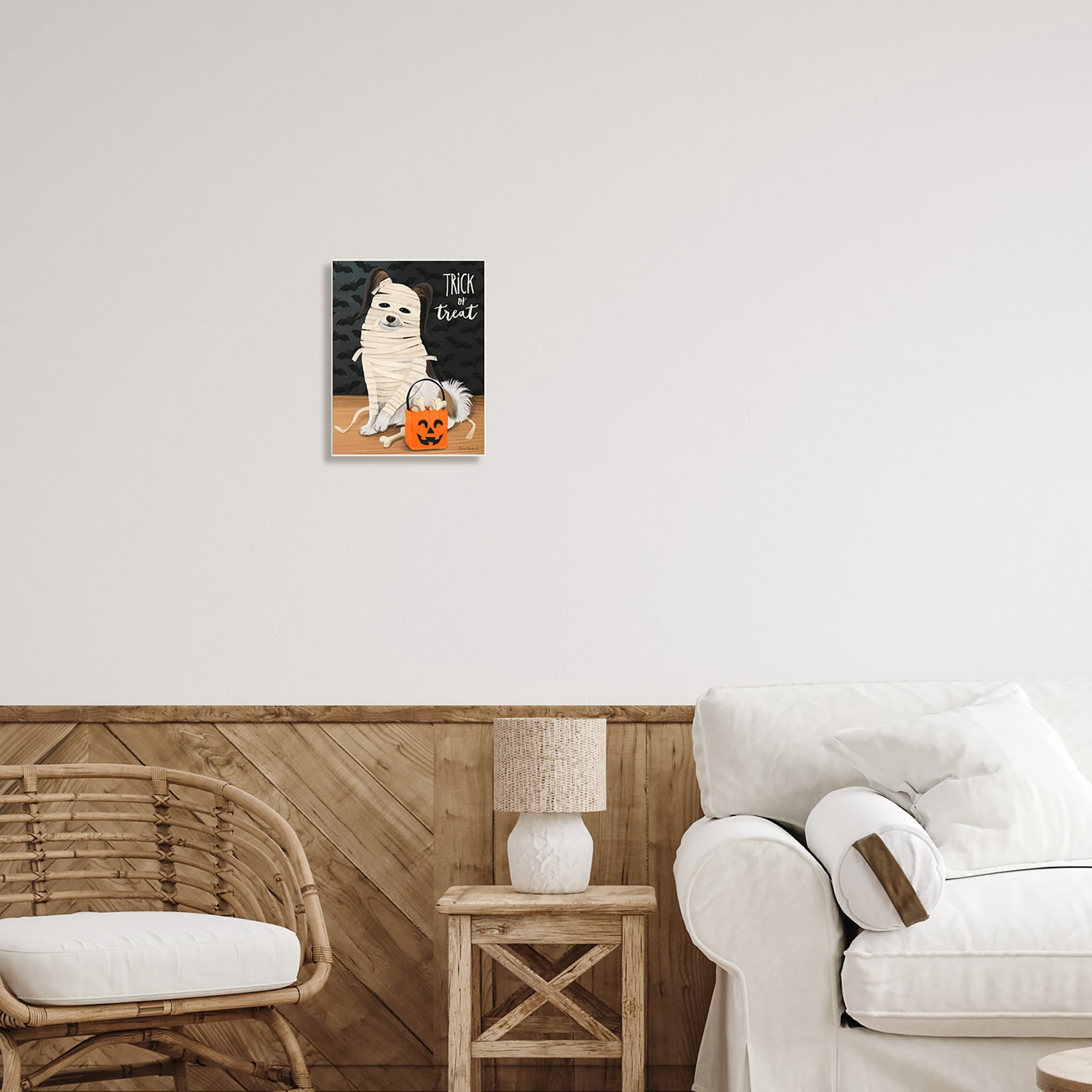 Stupell Industries Dog Wearing Mummy Costume Trick or Treat Halloween Graphic Art Unframed Art Print Wall Art, Design by Diane Neukirch