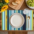 thumbnail image 4 of Blue Gray Stripe Placemats Set of 6, Modern Abstract Art Vertical Striped Placemats for Dining Table, Place Mats for Kitchen Tabletop, Waterproof Wipeable Dining Table Mats Set, 4 of 9