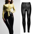 thumbnail image 2 of polainas de mujer Las mujeres de material cuero de la PU de la cadera regordeta Slim jogging ejercicio yoga pantalones polainas - Negro + negro, L L Magideal polainas de mujer, 2 of 7