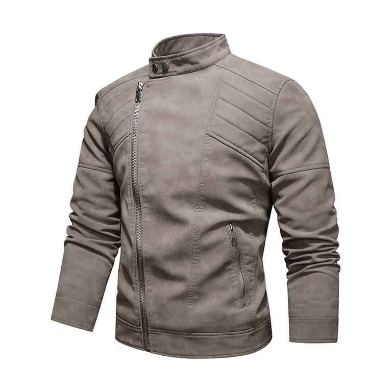 Zpanxa Men's Vintage Motorcycle Leather Jacket Solid Color with