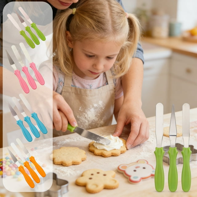 Sentmoon Three-Piece Creaming Spatula Set Cake Release Knife Piping Straight and Curved Squeegees Smoothing Tools for Baking Decorating Cookies Cakes Pastry Cream Home Kitchen