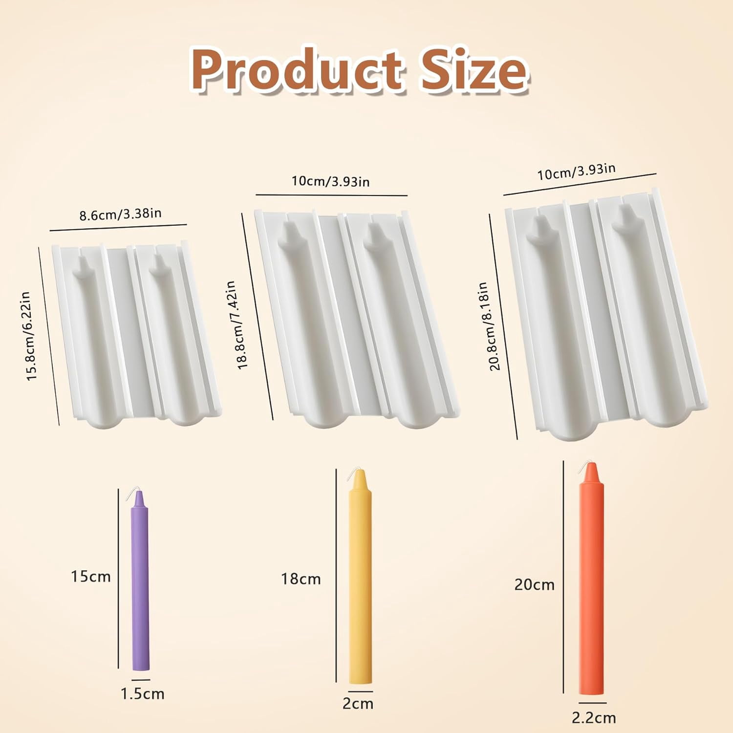 ABCISI 3 Pcs Column Candle Mold, Silicone Long Taper Resin Mold for Handcrafted Pillar & Taper Candles for Aromatherapy Candle, Soy Wax, Birthday Cake Decor (3 Sizes)