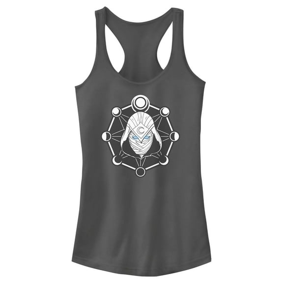 Junior's Marvel: Moon Knight Mask and Moon Phases  Racerback Tank Top Charcoal 2X Large