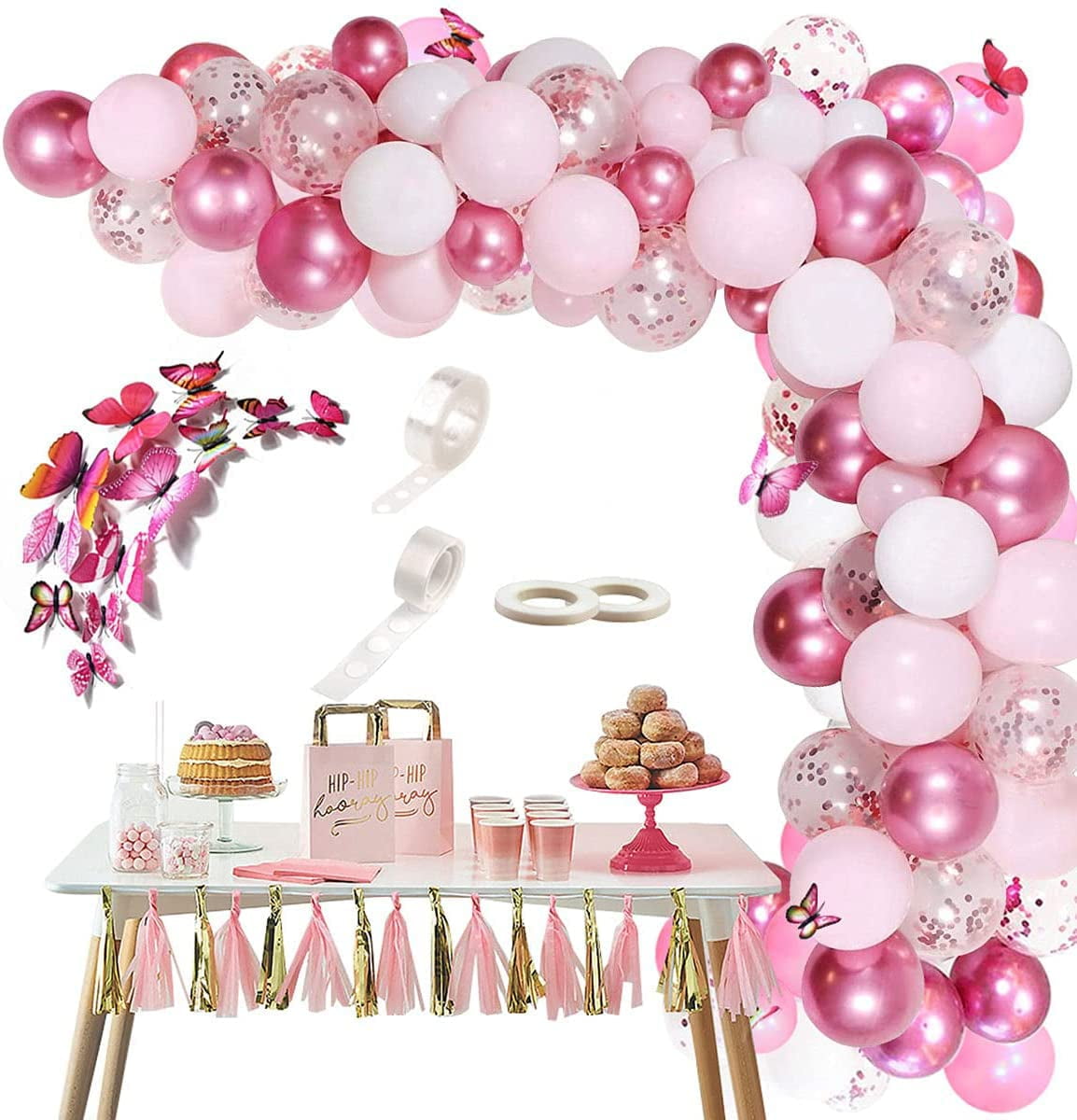Alice in Wonderland Balloon Garland Arch Kit, Pink, White, Rose red  Balloons with 12pcs 3D Butterfly Stickers for Alice in Wonderland Theme  Party