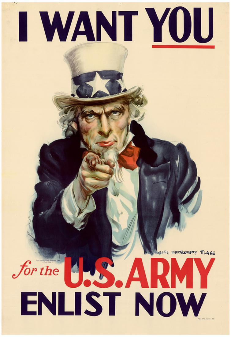 U.S WW2 Vintage Metal Sign Uncle Sam Recruiting 