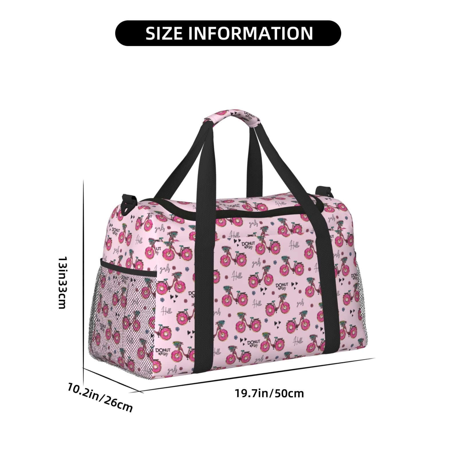 Rateoe Bike with Donut Wheels Pattern Gym Bag for Women, Duffle Bag for Travel with Wet Pocket, Carry on Weekender Bags for Women, Water Resistant Travel Bag Duffel Bag