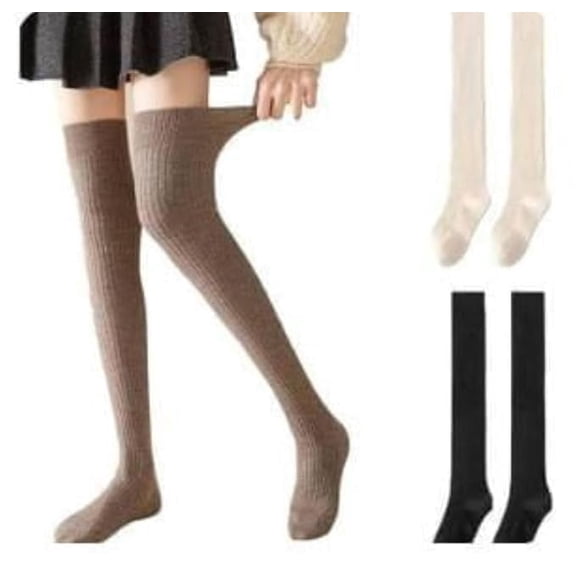 Wool Warm Thigh High Socks Extra Long Cotton for Women, Boot Cuffs Knee Cap Stocking Soft Compression Leg Thermal Thick Woolen Sock, Winter Wear Fluffy Over Knee Fuzzy