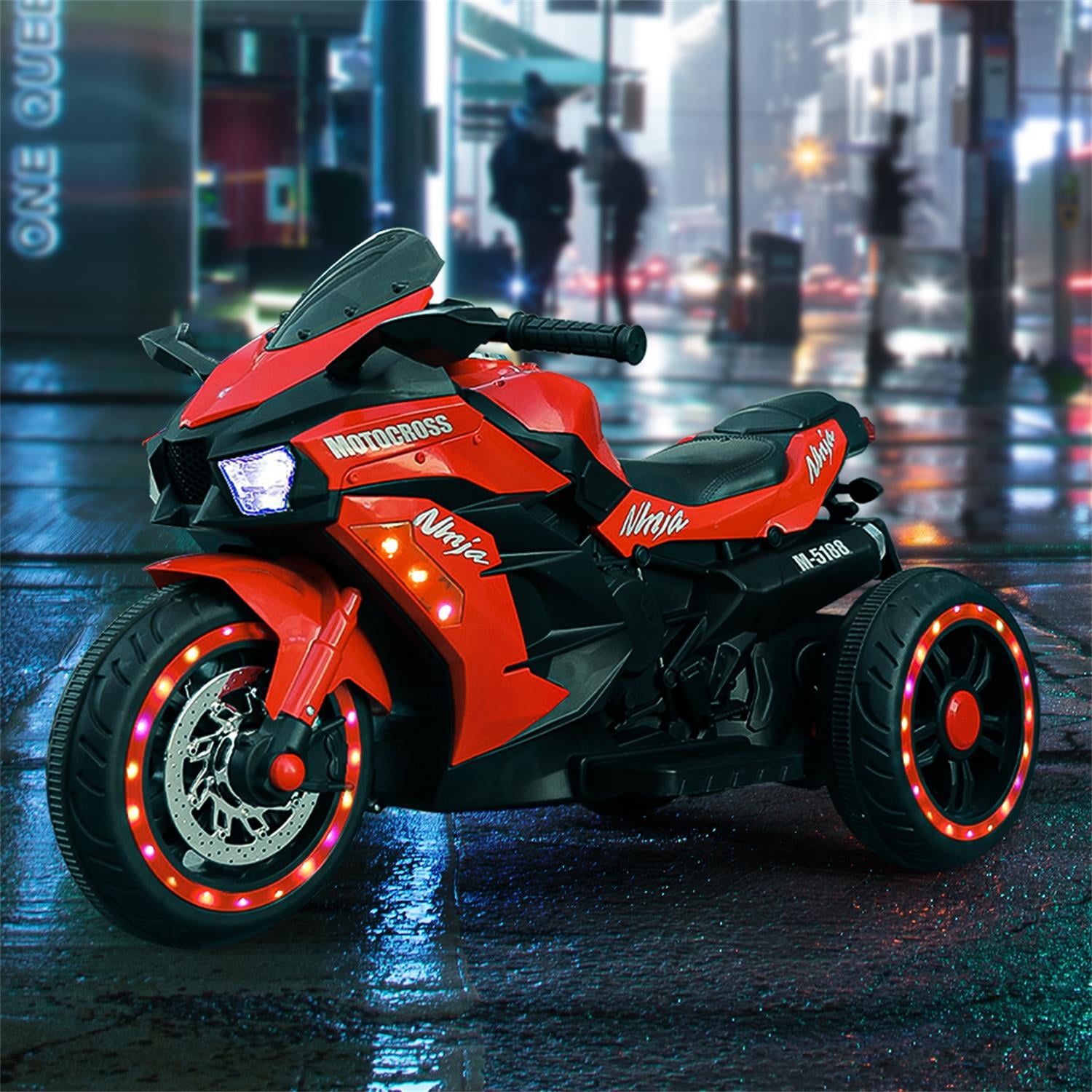CIPACHO 12V Powered Ride Ons Electric Battery 3Wheel Motorbike Kids Rechargeable Toy Car with Upgrade the Luminous Wheel, RED