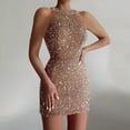 thumbnail image 2 of Wdgfv Womens Sequin Dress Sparkling Sequin Night Out Mini Dress Elegant Sleeveless Evening Party Gown for Club Wear Khaki XXXL, 2 of 5
