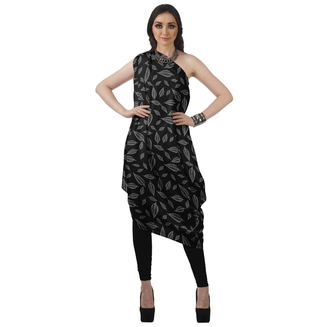 Moomaya Robe Kurti Sans Manches à une Épaule Imprimée pour Femmes, Vêtement de Créateur Boho pour Fête
