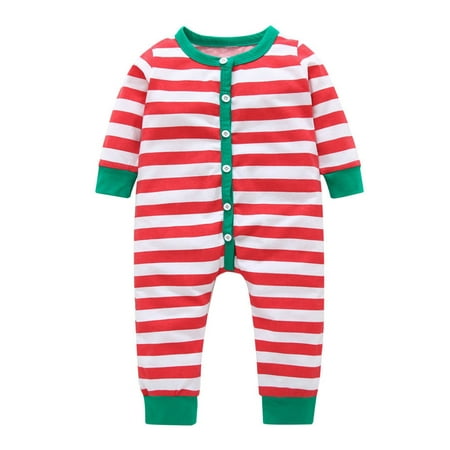 

LisenraIn Infant Christmas Romper Striped Long Sleeve Homewear Pajamas