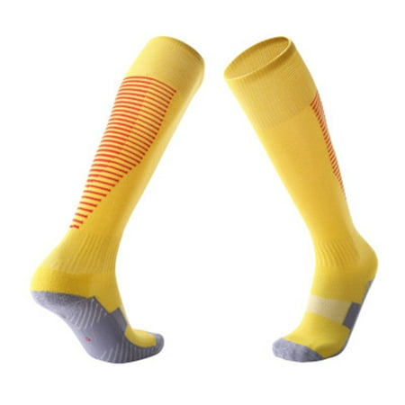 

Non-Slip Sports Socks Moisture Control Terry Full-Cushioned For Football/Basketball/Hockey Sports Grip Socks Yellow/red Bar