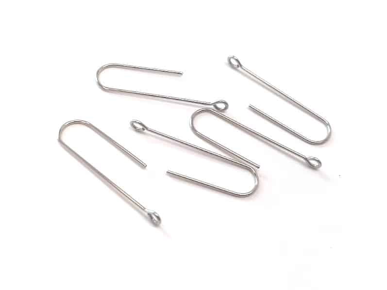 E618C - 100 pcs 304 Stainless Steel Earring Hooks - 31mm x 9mm - Hole: 1.7mm - Long Ear Wire Stick Bar - Silver - Perpendicular Loop
