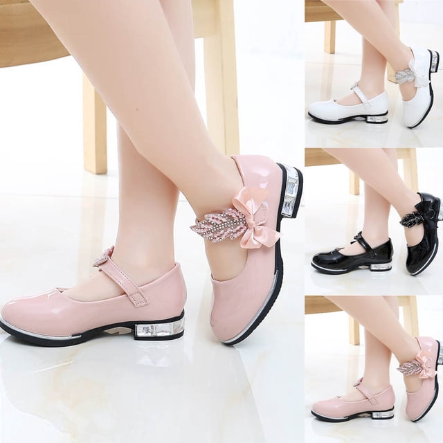 JDQJBZ Girl's Casual Shoes Big Kid Solid Color Crystal Bow Soft Sole Flats for Dance Performance