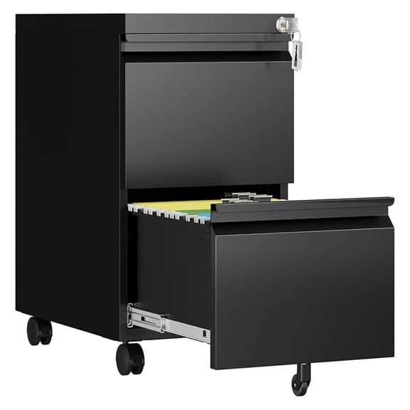 2 Drawer File Cabinet with Lock, Rolling File Cabinets for Home Office, Small Metal Filing Cabinet Office Drawers Under Desk for Letters/Legal/A4 Size, Assembly Required